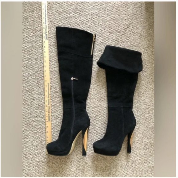 Glossi over the knee high heels suede women’s black with gold boots size 37 - Picture 4 of 16